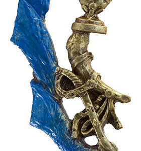 TROFEO DE CARTAS DORADO Y AZUL GRANDE