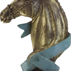 TROFEO FIGURA CABEZA CABALLO DORADO Y VERDE GRANDE