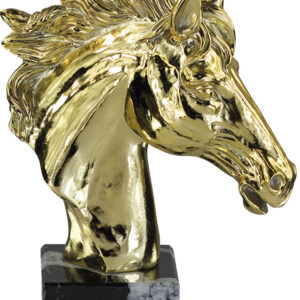 TROFEO FIGURA CABEZA CABALLO COLOR METALIZADO DORADO