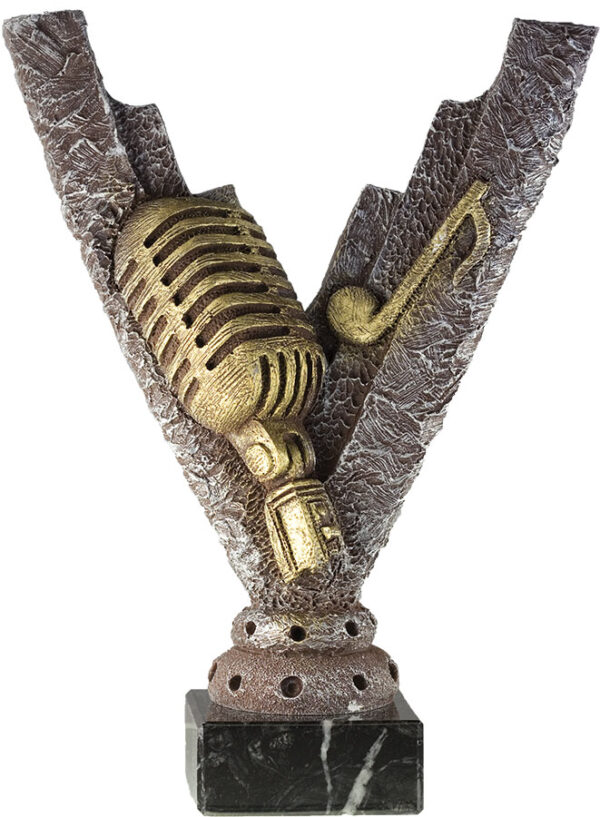 TROFEO DE MÚSICA MICRÓFONO Y NOTA MUSICAL PEQUEÑO Trofeos y copas
